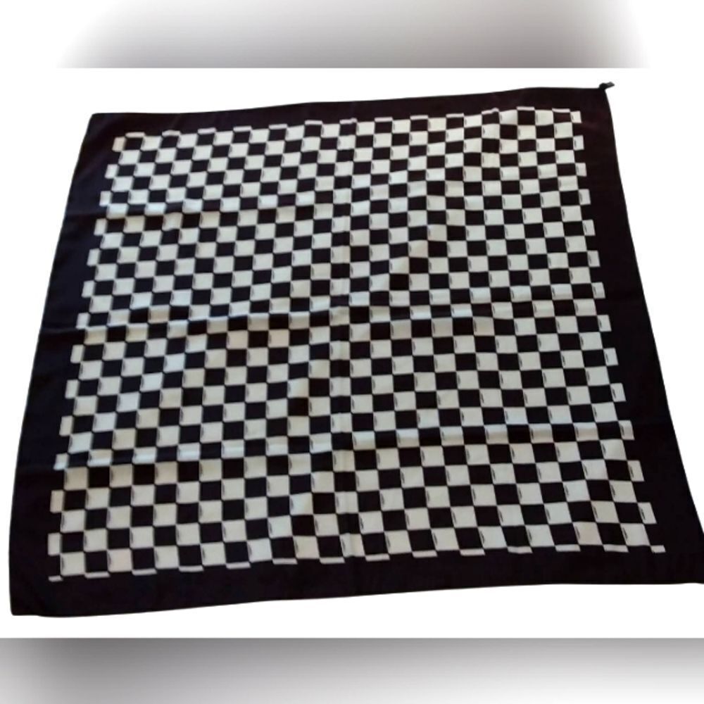 Fendi Brown and White Checkered Silk Scarf Foulard Vintage